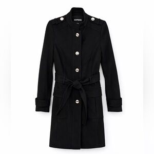 EXPRESS NWOT Black Military Trench Wool Blend Belted Coat